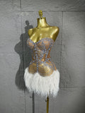 Glamorous Silver Crystal Strapless Dress Sexy Performance Costume Dance Party Singer Stage Nightclub Luxury Outfit