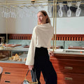 French Elegant Solid Blouse for Women Irregular Neck Patchwork Ribbon Long Sleeve Minimalist Shirt Female Spring