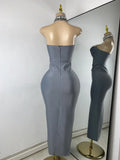 Luxury Rhinestone Women Elegant Strapless Beading with Necklace Bandage Celebrity Outfit Birthday Dress Evening Party Prom Gown