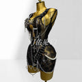 Stylish Dark Metal Chain Glam Perspective Mesh Dress Party Stage Performance Costume Fairy Ball Gown Woman Dresses Elegant Party
