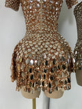 Sexy Women Short Sleeve Sparkly Sequins Stage Dress Luxury Evening Party Nightclub Performance Costume Stage Wear