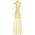 Sexy Spliced Sheer Mesh Fishtail Dresses for Women Stand Collar Sleeveless Patchwork Hollow Out Dress Female Trendy