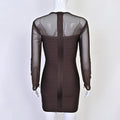 Vintage Elagant Brown Bandage Mini Dress Mesh See Through Sexy Evening Party Dress Slim Elastic Bodycon Dresses Women