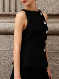 Black Fashion Basics Waistcoat for Women Round Neck Sleeveless Patchwor Diamonds Office Vest Female 2026 New Style