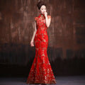 Elegant Female Qipao Dress Retro Mandarin Collar Cheongsam Sexy Mermaid Evening Party Dress Applique Vestidos De Festa