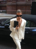 Women 2026 Spring Summer Blazer Two Piece Deep V Neck Peplum Waist Button Top Mermaid Long Skirt Commute Matching Set