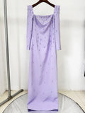 Sparkling Luxury Diamond Crystal Square Neck Slim Long Dress Women'S Elegant Celebrity Evening Party Wedding Gowns