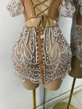 Luxury Pearls Sparkly Rhinestones Women Sexy Off Shoulder Mesh See Through Mini Bodycon Birthday Dress Party Performance Costume