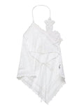 Vacation Asymmetrical Hem Tops for Women Halter Neck Sleeveless Pathwork Appliques Casual Beach Vest Female Clothes