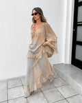 Solid Spliced Mesh Loose Dresses for Women V Neck Long Sleeve High Waist Loose Casual Dress Female New