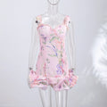 Feminine Floral Print Lace Trim Cami Mini Dress Sweetheart Neckline Ruffle Hem 2026 Summer Holiday Women Casual Sweet Vestido