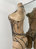 High Street Mesh Spider Web Tight Jumpsuit Performance Dance Costume Luxury Rhinestones Nightclub Bar Stage Leotard
