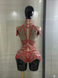 Sparkly Rhinestones Bodysuit Women Sexy Mesh Transparent Party Leotard Performance Costume  Singer Show Stage Wear