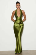 Elegant Satin Corset Long Dresses Luxury Women's Halter Maxi Dress Evening Wedding Guest Party Gown Brown Red Green Burgundy New