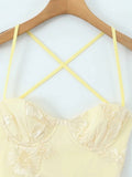 Hot Girl Spaghetti Strap Mini Dresses for Women Square Collar Sleeveless Fish Bone Tunic 3D Decoration Dress Female