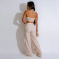 Women Set Sleeveless Strapless Tops +Wide Leg Pants Two 2 Piece Set Hole Hollow Out Outfit Summer Sexy Street Tracksuit