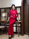 New Qipao Dress Autumn/winter Chinese Style Elegant Temperament Long Knitted Jacquard Slim Red Wedding Dress Set Qipao