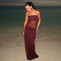 Spring Lace Long Dress Women's Solid Spaghetti Straps Backless See Through Long Dress Sexy High Waist Vintage Dresses
