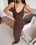 Elegant Knitted Backless Long Dress Sexy Women's Hollow Out Curvy Dresses Female Summer White Brown Pink Black Beach Vacation
