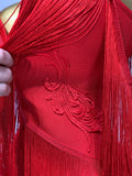 Women Sexy Strapless Tassel Off Shoulder Bandage Dress Fancy Club Celebrity Evening Party Mini Bodycon Dress Birthday Vestido
