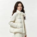 Women Cropped Puffer Jacket Stand Collar Cable Knit Sleeves Patchwork Zip Up Lightweight 2026 Lady Quilted Winter Warm Outerwear