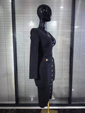 High Quality Women Long Sleeve Sexy V-Neck Buttons Bodycon Midi Bandage Dress Officelady Fashion Evening Party Clothing