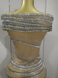 Luxury Sparkly Rhinestones Sexy Mesh See-through Mini Dress Women Celebrate Birthday Party Club Photo Shoot Stage Wear
