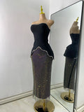 Women Glitter Rhinestones Top Long Skirt Sets Elegant Luxury Evening Party Two Pieces Birthday Outfit Night Club Design Clothes
