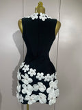 Women Crystal 3D Flowers Sexy Sleeveless V-neck Bandage Dresses Elegant Celebrate Evening Party Gown Birthday Club Party Dresses