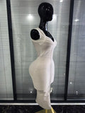 Khaki Color Women Sleeveless Sexy V-Neck Bodycon Midi Bandage Dress Celebrate Fashion Evening Party Homecoming Outfit
