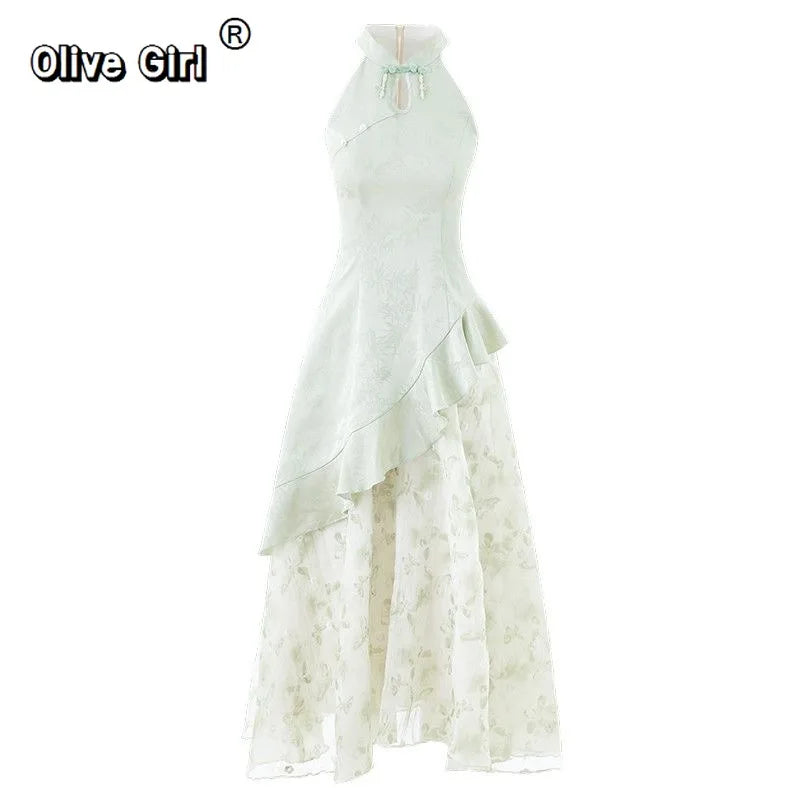 Olive Girl Flowing Sleeve Qipao for Garden Wedding 2026 Fairycore Photoshoot Everyday Wear S-XXL XS-3XL Plus Size Flowing Sleeve Romantic Garden Party Editorial Not Costume Qipao Cheongsam Chinese Dress Chinese Heritage Fashion Women