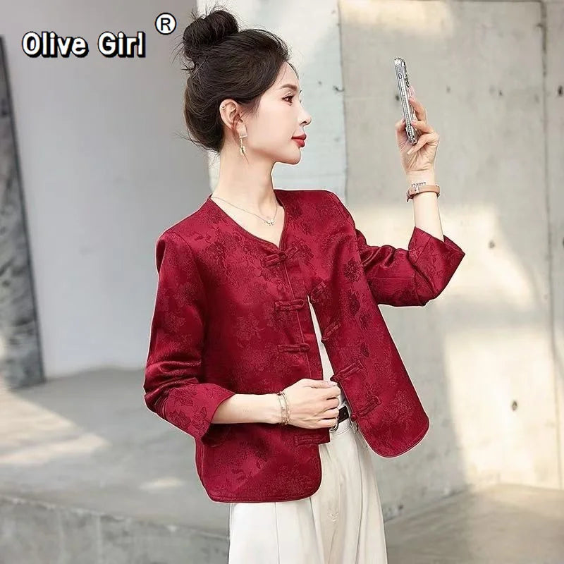 Olive Girl Red Embroidered Embroidered Jacket for Ren Faire 2026 Garden Wedding Fairycore Photoshoot M-XXL XS-3XL Plus Size Hand Embroidered Dramatic Silhouette Garden Party Editorial Not Costume Chinese Heritage Fashion Women