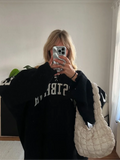 Women's Letter Printing Knit Sweater Fashion O-neck Distressed Hem Oversized Pullover Lady Autumn Casual Streetwear Tops