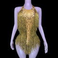 Sleeveless Diamond Tassel Sequin Dress Women Latin Dance Outfit Stage Performance Costume Birthday Party Gown Abiti Da Cerimonia