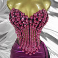 Rose Red Luxury Rhinestone Vest Top Skirt Set Fashion Party Valentine's Day Music Festival Stage Outfit Vestidos Elegantes Mujer