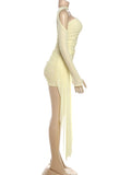 Sexy See Through Dress+Shawl Women Ruched Side Ribbon Coquette Skinny Midnight Clubwear Summer Vacation Party Bodycon