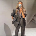 Elegant Blazer Jacket Pant Set Women Slim Fit Solid Lapel Double Breasted Coat Wide Leg Pant 2026 Spring Lady Commute Outfit New