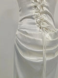 Sexy White Satin Maxi Dresses for Women Square Collar Sleeveless Tunic Fishtail Classic Dinner Dress Female Fashion