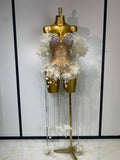 Sparkly Rhinestones Fringe Flower Bodycon Bodysuits DJ Nightclub Performance Stage Outfit Luxury Birthday Photo Shoot Clothing