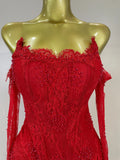Women Sexy Strapless Backless Red Lace Split Mni Bodycon Dress With Gloves Celebrity Elegant Evening Club Birthday Party Outfit