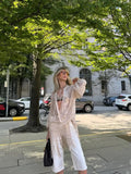 Beige Embroidered Long Tunic Top V Neck Long Sleeve Lace Fringe Hem Boho Blouse 2026 Summer Beach Vacation Cover‑up Streetwear