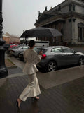 Women 2026 Spring Summer Blazer Two Piece Deep V Neck Peplum Waist Button Top Mermaid Long Skirt Commute Matching Set