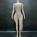 Dress Manufacturer Small Orders Shinny Diamond Tassel Chain Bodycon Mini Dress Woman Sexy Runway Mujer Ropa