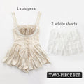 Medieval Retro Satin Mini Dress & Lace Shorts Coquette Floral Corset Camisole Rompers Date Party Summer Women Clothes