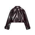 Women's Brown Faux Leather Pants Set Fashion Lapel Single Breasted Cropped Jacket Wide Leg Trouser Lady Autumn Chic Outfits
