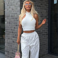 Women's Fuzzy Knit Crop Top Sleeveless Mock Neck Pullover Backless Slim Solid Sexy Y2K Streetwear Casual Party Club Top