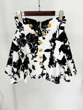 2026 Summer New Fashion White Shirt With Rose Metal Buckle Printed Short Skirt Two Piece Set Blouse Mini Skirt Set Outfit