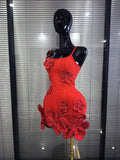 5 Colors Women Sexy Strap O-Neck Shining Flowers Bodycon Mini Bandage Dress Birthday Photoshoot Celebrate Cocktail Outfit