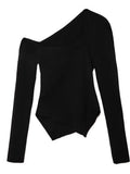 Asymmetrical Solid Knitting Sweater For Women Irregular Collar Long Sleeve Hollow Out Pullovers Female Fashion 2023