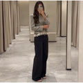 Spliced Lace Hem Jacket Elegant Long Sleeve V-neck Waisted Contrast Lace Bottom Design Casual Coat Autumn Fashion Retro Jackets
